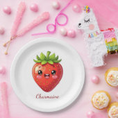 Monogram schattige aardbei kawaii papieren bordje (Feest)