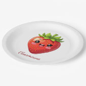 Monogram schattige aardbei kawaii papieren bordje (Gekanteld)