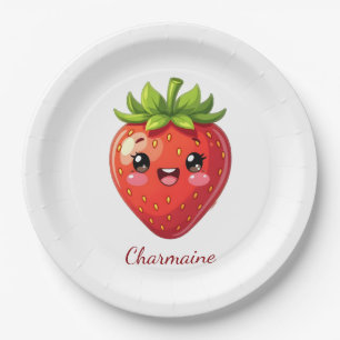 Monogram schattige aardbei kawaii papieren bordje