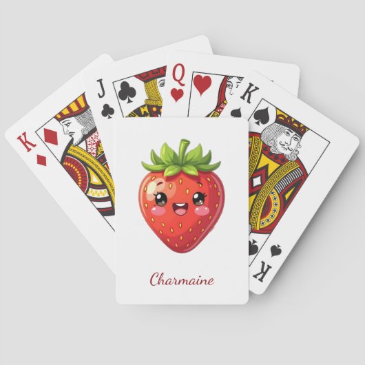 Monogram schattige aardbei kawaii pokerkaarten (Achterkant)