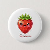 Monogram schattige aardbei kawaii ronde button 5,7 cm (Voorkant)