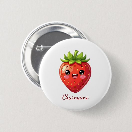 Monogram schattige aardbei kawaii ronde button 5,7 cm (Voorkant /achterkant)