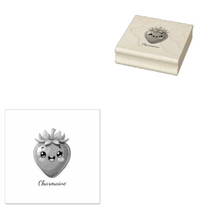Monogram schattige aardbei kawaii rubberstempel
