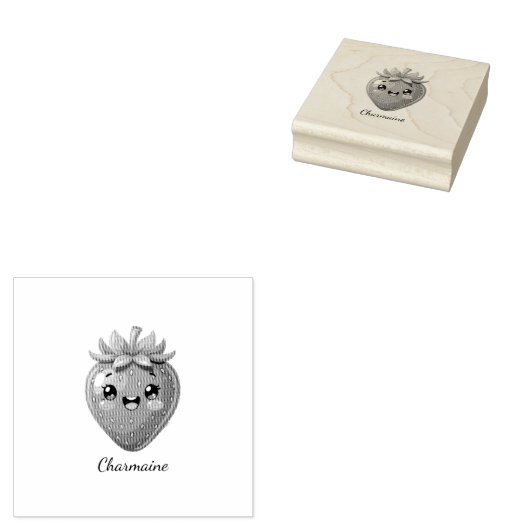 Monogram schattige aardbei kawaii rubberstempel (Gestempeld)