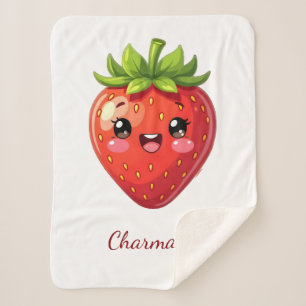 Monogram schattige aardbei kawaii sherpa deken