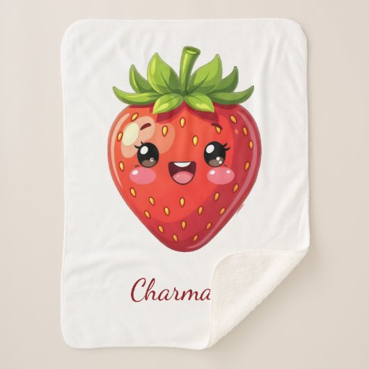 Monogram schattige aardbei kawaii sherpa deken (Voorkant)