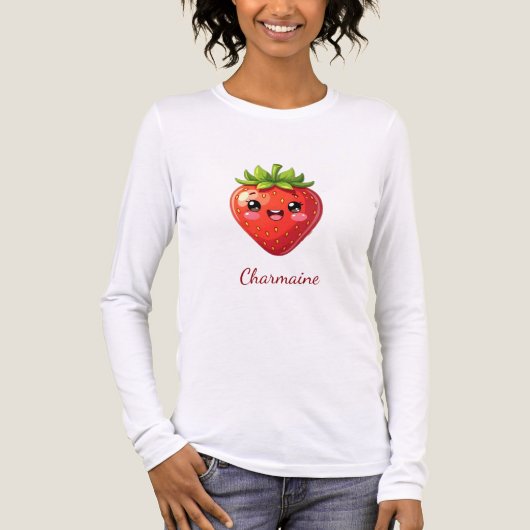 Monogram schattige aardbei kawaii Tri-Blend shirt (Voorkant volledig)
