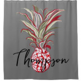 Monogram schattige anananas modern script grijs douchegordijn (Voorkant)