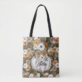 Monogram schattige bloementuin met pompoenen tote bag (Voorkant)
