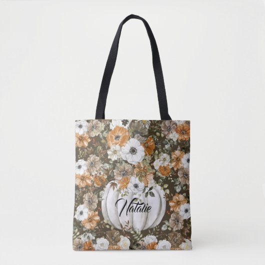 Monogram schattige bloementuin met pompoenen tote bag (Voorkant)