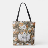 Monogram schattige bloementuin met pompoenen tote bag (Achterkant)