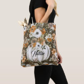 Monogram schattige bloementuin met pompoenen tote bag (Dichtbij)