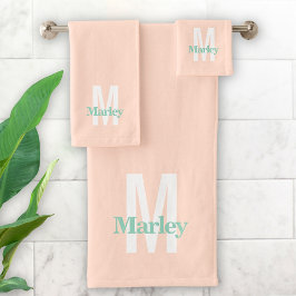 Monogram Schattige Blush Pink Bold Modern Stijlvol Bad Handdoek