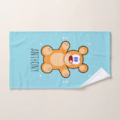 Monogram schattige bruine teddybeer op blauw handdoek (Handdoek)