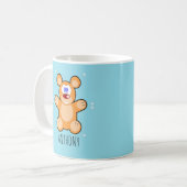 Monogram schattige bruine teddybeer op blauw koffiemok (Voorkant links)