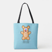 Monogram schattige bruine teddybeer op blauw tote bag (Achterkant)