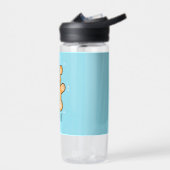 Monogram schattige bruine teddybeer op blauw waterfles (Links)