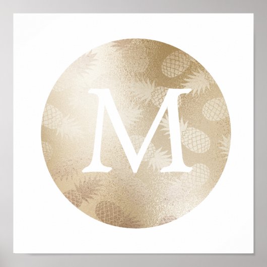 monogram schattige folie roos gouden anananas poster (Voorkant)