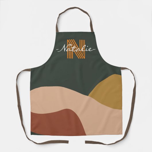 Monogram schattige kleur pallet Groen bruin en roz Schort (Voorkant)