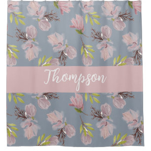 Monogram schattige kleuren floranje en roze douchegordijn