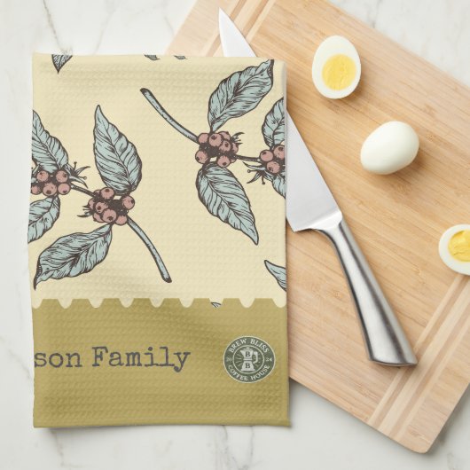 Monogram schattige kleuren Klassiek koffiepatroon Theedoek (Quarter Fold)