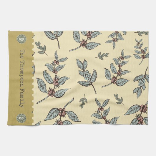 Monogram schattige kleuren Klassiek koffiepatroon Theedoek (Horizontaal)