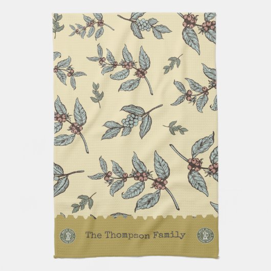 Monogram schattige kleuren Klassiek koffiepatroon Theedoek (Verticaal)