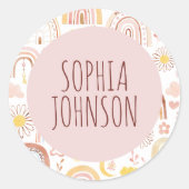 Monogram Schattige Kleurrijke Regenbogen en Daisy Ronde Sticker (Voorkant)