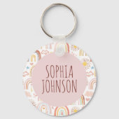Monogram Schattige Kleurrijke Regenbogen en Daisy  Sleutelhanger (Voorkant)