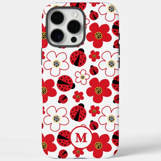Monogram Schattige lieveheersbeestje Rood Wit Bloe Case-Mate iPhone Case (Achterkant)