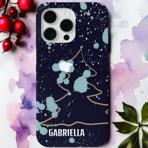 Monogram schattige marine blauw goud wit sneeuw bo iPhone 15 pro max hoesje