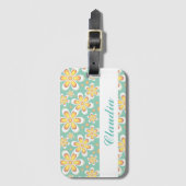 Monogram schattige oranje bloemetjes op groen bagagelabel (Voorkant (verticaal))