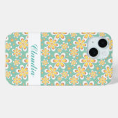 Monogram schattige oranje bloemetjes op groen Case-Mate iPhone case (Achterkant (horizontaal))