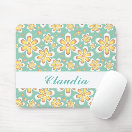 Monogram schattige oranje bloemetjes op groen muismat (Met muis)