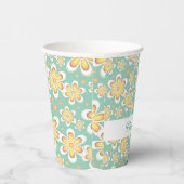 Monogram schattige oranje bloemetjes op groen papieren bekers (Rechts)