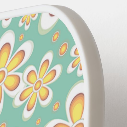 Monogram schattige oranje bloemetjes op groen pickleball paddle (Links Detail)