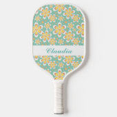 Monogram schattige oranje bloemetjes op groen pickleball paddle (Voorkant)