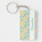 Monogram schattige oranje bloemetjes op groen sleutelhanger (Voorkant)