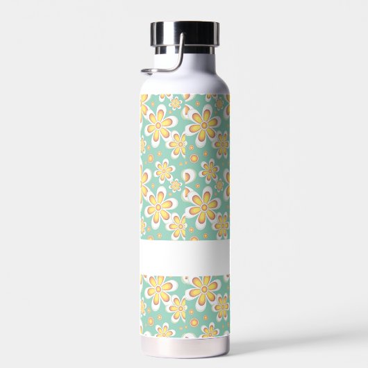 Monogram schattige oranje bloemetjes op groen waterfles (Rechts)