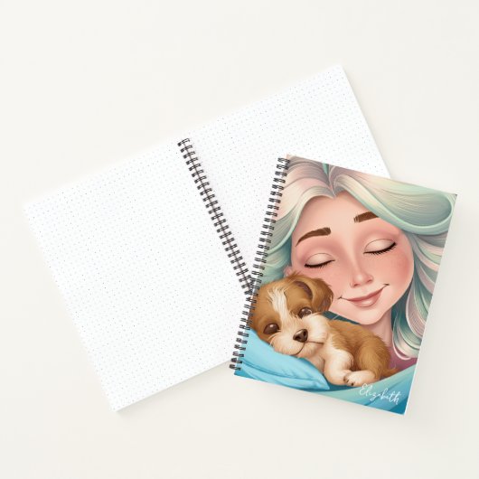Monogram Schattige Puppy Vrouw Slapen Notitieboek (Binnen)