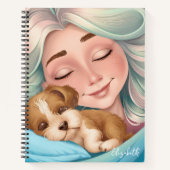 Monogram Schattige Puppy Vrouw Slapen Notitieboek (Voorkant)