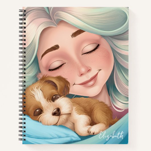 Monogram Schattige Puppy Vrouw Slapen Notitieboek (Voorkant)