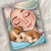 Monogram Schattige Puppy Vrouw Slapen Notitieboek