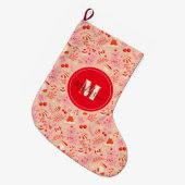 Monogram Schattige Retro Stijl Kerstmispatroon Grote Kerstsok (Voorkant (Hangend))