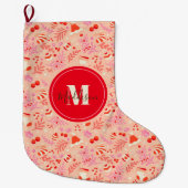 Monogram Schattige Retro Stijl Kerstmispatroon Grote Kerstsok (Voorkant)