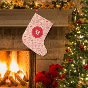 Monogram Schattige Retro Stijl Kerstmispatroon Grote Kerstsok