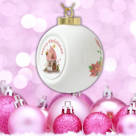 Monogram Schattige Roze Vrolijk Kerstfeest | Keramische Bal Ornament