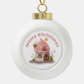 Monogram Schattige Roze Vrolijk Kerstfeest | Keramische Bal Ornament (Voorkant)
