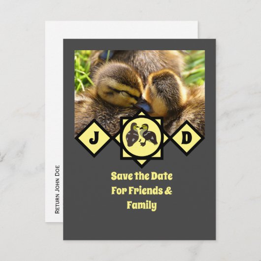 Monogram schattige Twin Ducklings Uitnodiging Briefkaart (Voorkant / Achterkant)