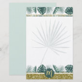 Monogram schattige waterverf tropische bladeren 02 briefpapier (Voorkant / Achterkant)